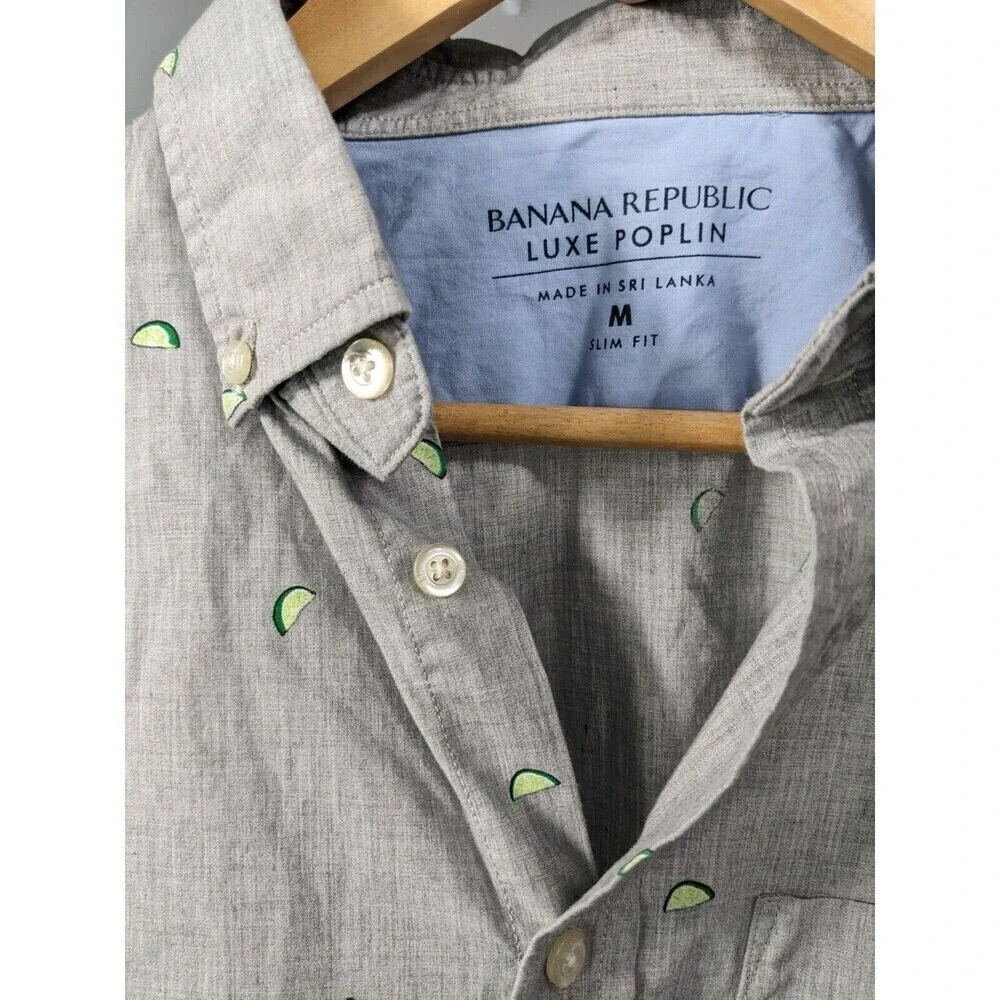 Banana Republic Slim Fit Poplin‎ Shirt Lime Print M